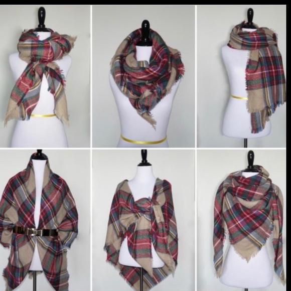 Multi Plaid Flannel Blanket Scarf Red Green Blue 100% Acrylic - Picture 10 of 11